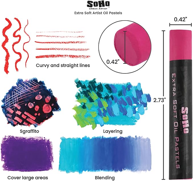Soho Urban Artist Oil Pastels 52pc Set - Extra Soft, Blendable, Highly Pigmented and Vibrant, Ideal for Artists, Professionals, Students - Suitable for Drawing, Sketching, Layering, and Scraping