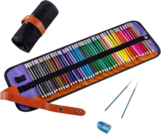 Watercolor Pencils Set, 48 Assorted Colors Artist Colored Pencils for Adults, Premium Art Drawing Pencils with Canvas Travel Wrap