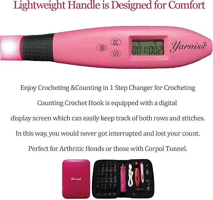 Yarniss 17 Size Counting Crochet Hooks Set, Light Up Crochet Hooks for Stitch & Row Counter