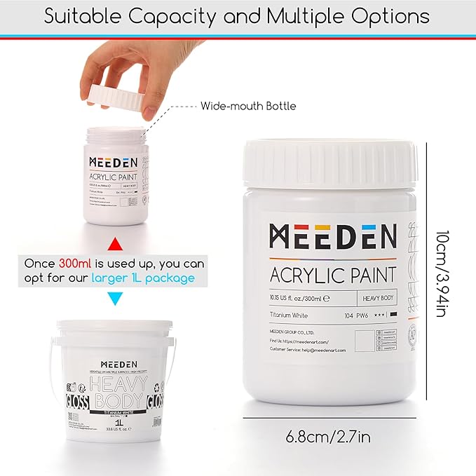 MEEDEN Black and White Acrylic Paint: 300ml/10oz x 2 Jars Heavy Body Gloss Acrylic Paint - Thick Art Paints for Professional Artists Painting on Canvas
