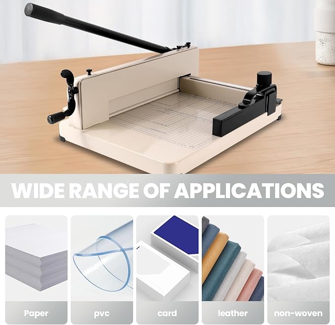 Heavy Duty 12-inch Guillotine Table Paper Cutter, White(A3), 400-Sheet Paper Cutter with Double Safety Protection for Office, School, Commercial, Larger area (12in)