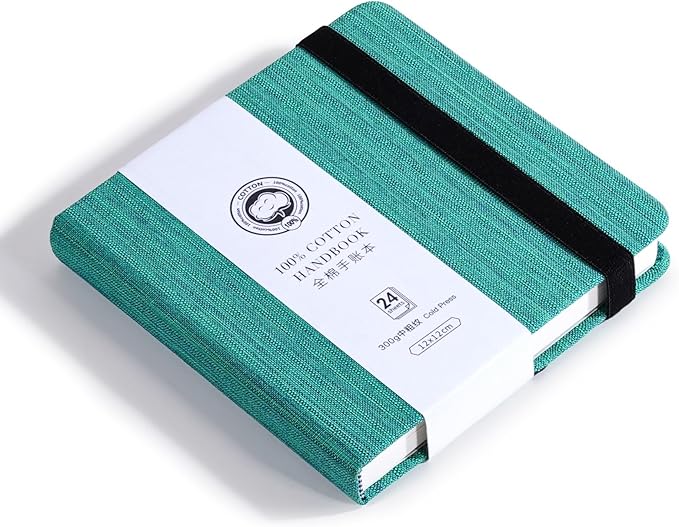 Lightwish Square Watercolor Journal,100% Cotton,300gsm/140lb,Acid-Free,24 Sheets Cold Press Watecolor Paper Sketchbook for Artists Adults Students,4.7 * 4.7 Inches