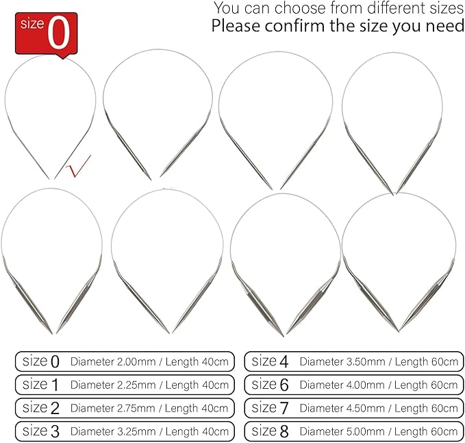 Stainless Steel Circular Knitting Needles Size 0 16inch Length Sweater Circular Needle for Handmade Projects DIY Knitting Size 0 (2.0mm)