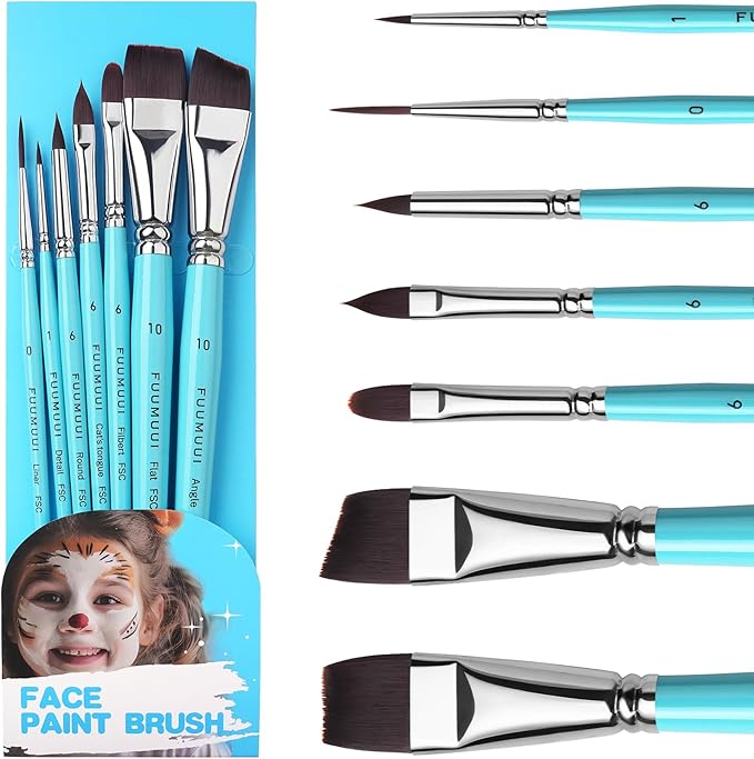 Face Paint Brush Set, Fuumuui 7 Pcs Professional Artist Paint Brushes for Face & Body Painting Art Makeup Kit for Halloween Cosplay Party Makeup Kit - Acrylic Painting Oil Gouache Watercolor