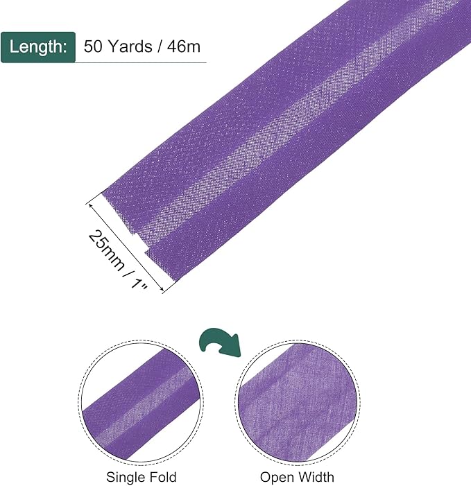 MECCANIXITY 1 Inch Single Fold Bias Tape Polyester Continuous Bulk Bias Tape for Sewing,Seaming Quilting Hemming Binding Crafts (Purple 50 Yards)