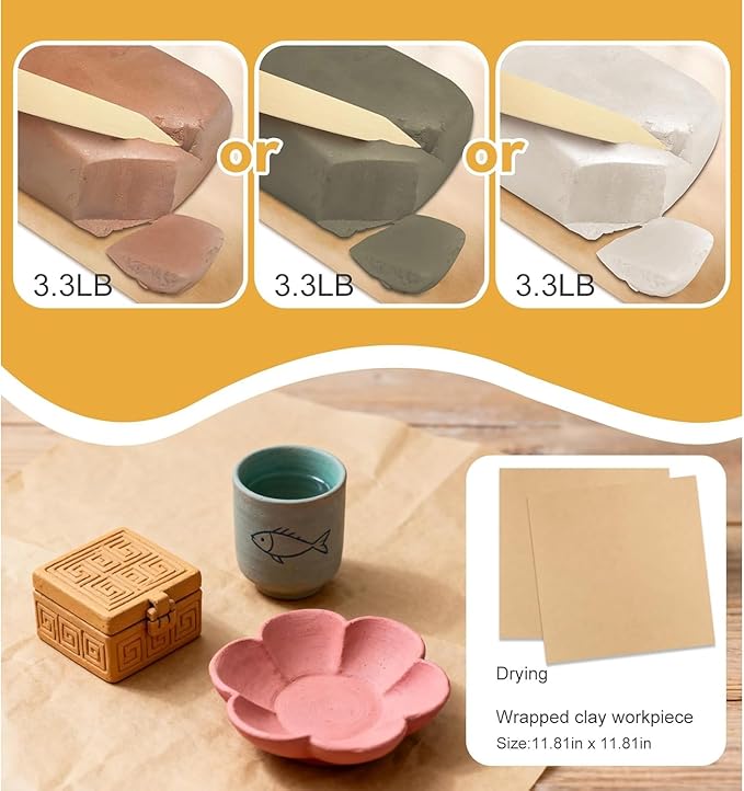 Premium Air Dry Clay - 3.3lbs Natural Modeling Pottery Clay for Wheel, Clay for School Classrooms -White