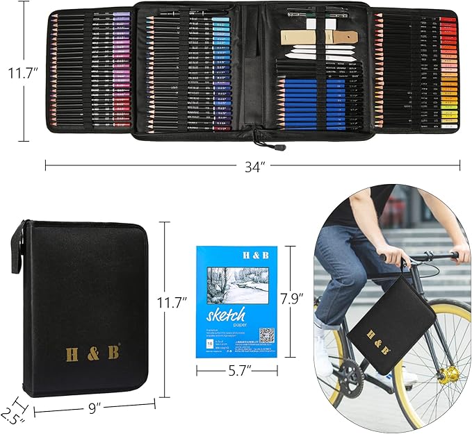 H & B145 PCS Children Adult Artist Drawing and Art Supply Kit, Sketch Gift Box, Shading and Tinting Colors, Including Graphite Pencils, Drawing Sketch Kit