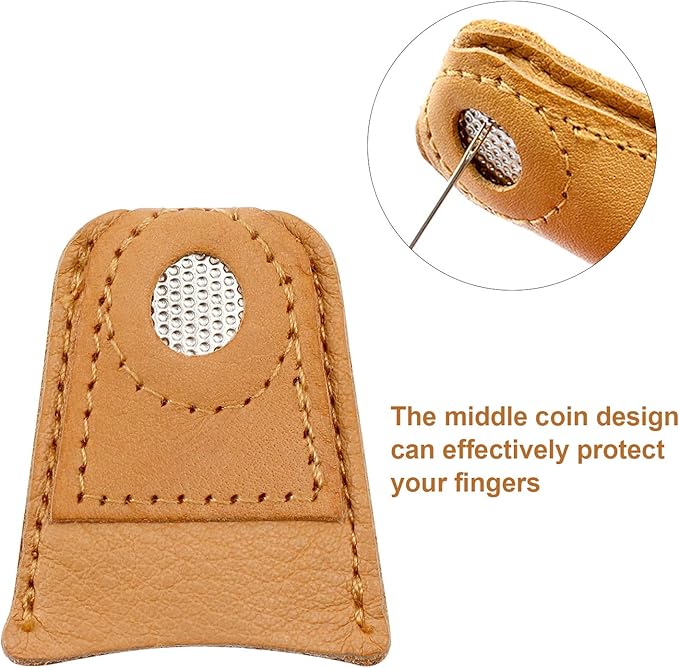 WILLBOND 4 Pieces Leather Thimbles for Hand Sewing Quilting, Leather Finger Protectors Finger Guard Pin Needles Knitting Craft Accessories DIY Sewing Tools, 2 Sizes