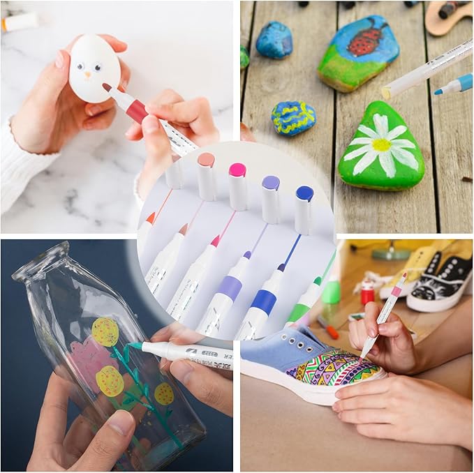 36 Colors Acrylic Paint Markers, Dual Tip Round and Brush Tips for Detailed Art, Crafting, Rock Painting, Wood, Glass, Ceramic