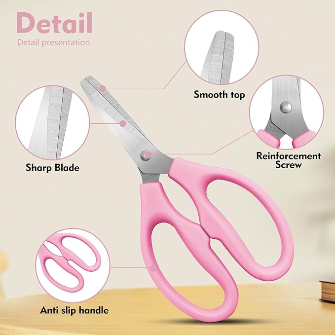 Pink Scissors for School Multipurpose Stylish: 5 inch - Comfort Grip - Stainless Steel - Scissors with Home - Office - for Cutting Paper - Open Envelopes - Cut Tape