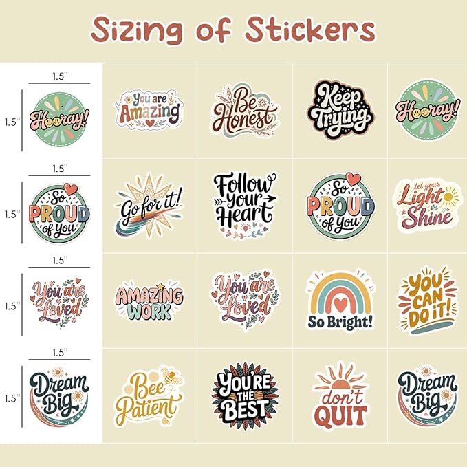 80PCS Boho Motivational Stickers - 5 Sheets Positive Encouragement Stickers, Motivational Reward Stickers for Kids, Teacher, Designs for Planners, Water Bottles, Scrapbooks, Reward Charts, Classroom