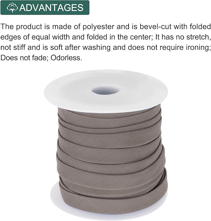 MECCANIXITY 1/2 Inch Double Fold Bias Tape Polyester Continuous Bulk Bias Tape for Sewing,Seaming Quilting Hemming Binding Crafts (Light Brown 25 Yards)