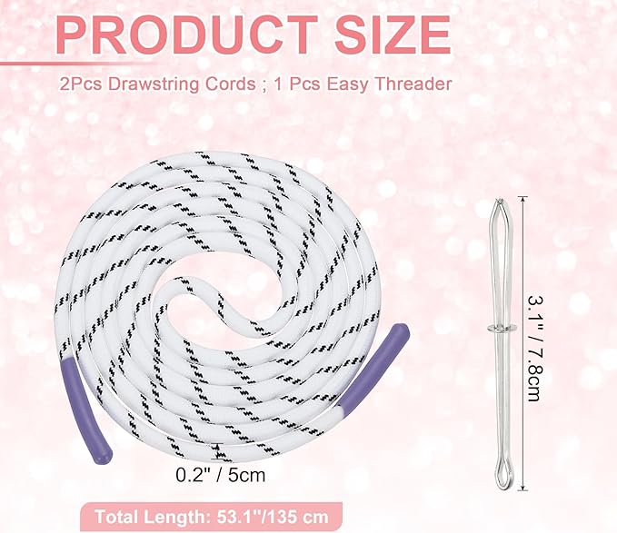 uxcell 2pcs 53inch Drawstring Cords Replacement Drawstring Hoodie String Sewing Tool with Easy Threader for Hoodie Sweatpants Jackets Pants Hats Coats Bags, Purple