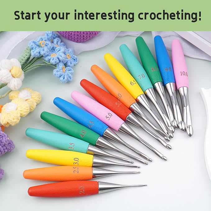 Crochet Hooks 4mm Crochet Hook Soft Lightweight Wood Ergonomic Handle and Stainless Steel Crochet Needles Tip (4 mm-G)