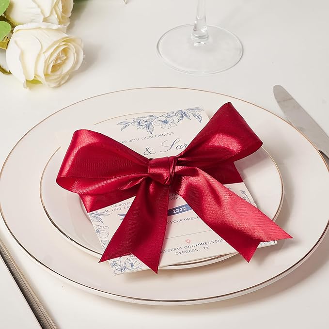 1-1/2 Inch Wide Wine Red Satin Ribbon, 50 Yards Solid Polyester Fabric Ribbon for Roses Making, Gift Wrapping, Valentine's Day, Wedding Decorations, Crafts, Bows