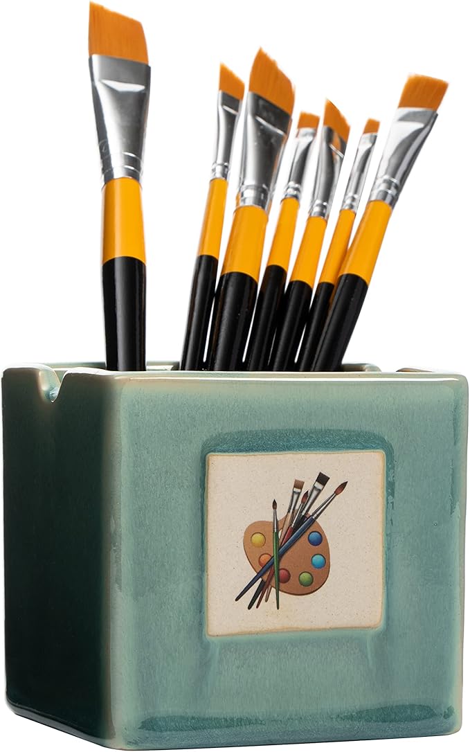 GUTE Painters Artist Cup, Paint Brush Holder & Cleaner 3.5" H 3" W - Gift Paint Mixing Cup, Elegant Painting Cup Supplies, Vibrant Cup Arts & Crafts Supplies for Home (Green)