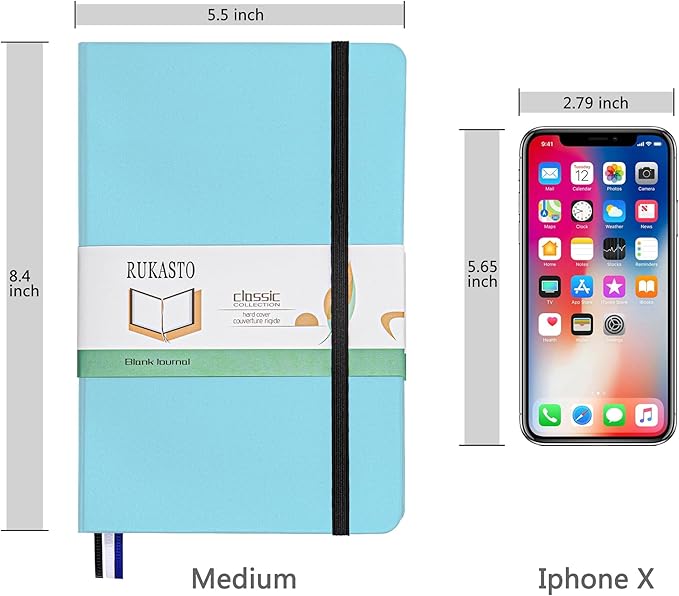 Hardcover Notebook Blank Journal Sketchbook for Drawing, Medium 5.5 by 8.4 Inch, 100 GSM Thick Paper (LightBlue, Plain)