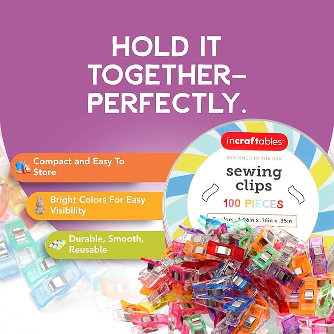 Incraftables Assorted Sewing Clips - Pack of 100 Multipurpose Clips – Fabric Clips for Sewing and Quilting – Colorful Clips for Crafting, Binding, Quilting, & More