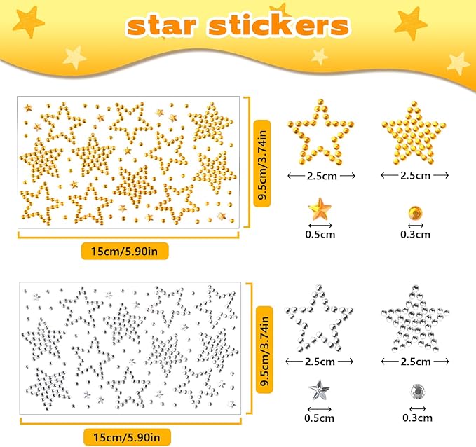 YGDZ Foam Star Stickers Gems Stick On Set, Gold Silver Glitter Star Self Adhesive for Crafts, Rhinestones Jewel Stick On for Posters, Christmas Home Decor, Craft Supplies for Kids