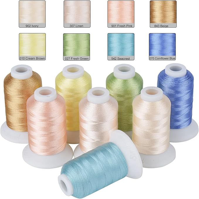 Simthread Pastel Embroidery Thread – 8 Shades Compatible with Brother Colors, 550 Yards Each, 40WT Polyester, for Brother, Babylock, Janome, Singer & Other Machines