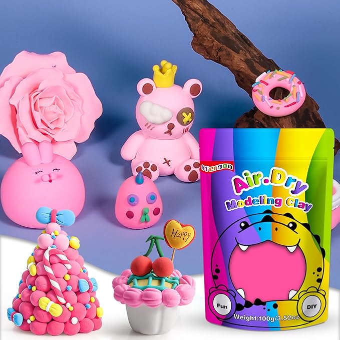 ifergoo Pink Air Dry Clay, DIY Creative Modeling Clay for Kids, Super Light Magic Clay for Kids Age 3-12, Safe & Non-Toxic, Molding Clay for Sculpting, Great Gift for Boys & Girls