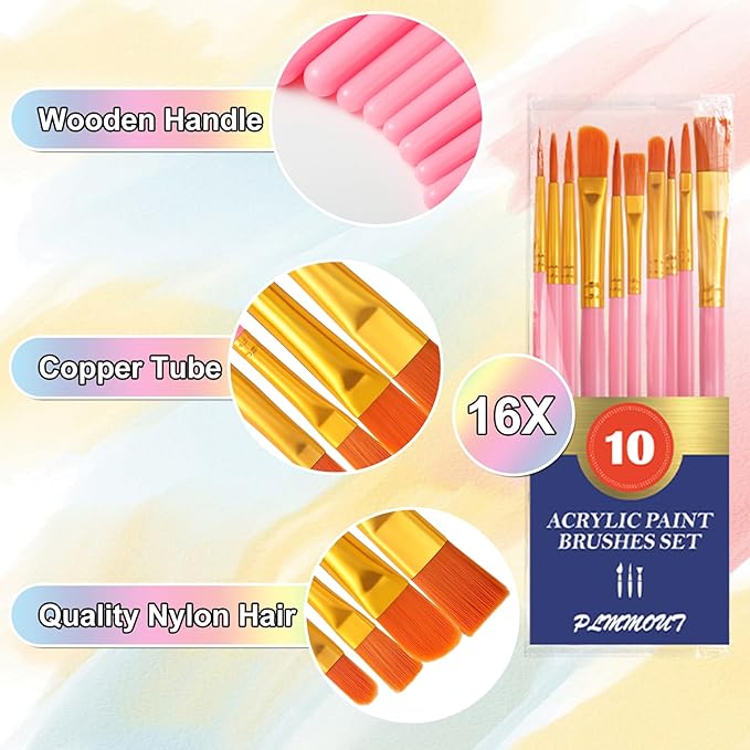 Acrylic Paint Brushes,160 pcs Artist Paintbrushes,Paint Brushes for Acrylic Painting,Acrylic Paint Brush Set for Oil Watercolor,Body Face Nail Art,Drawing Arts Crafts Supplies,Nylon Hair,Pink