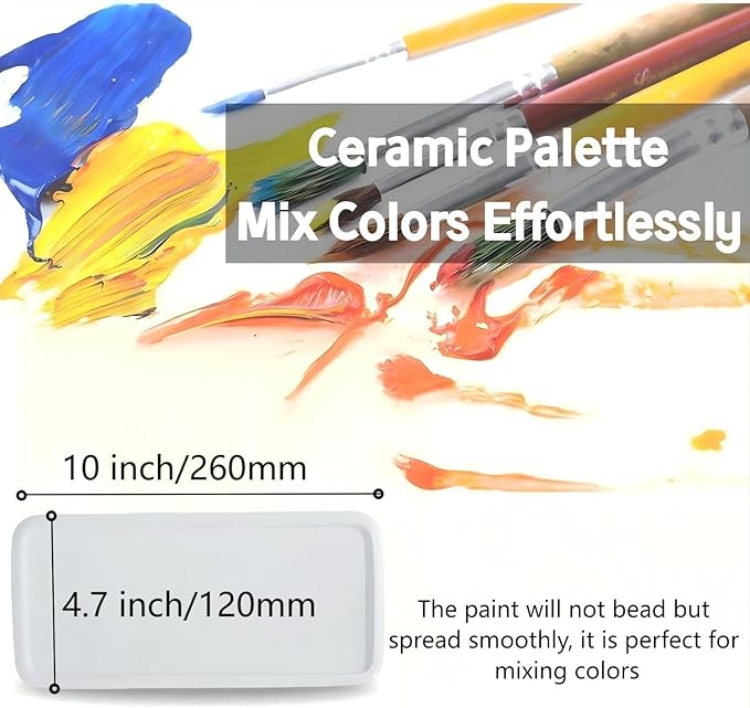 Porcelain Watercolor Palette, Ceramic Artist Paint Palette, Watercolor Mixing Tray for Watercolor Gouache Acrylic Oil Painting (10 * 4.7'' Rectangle)