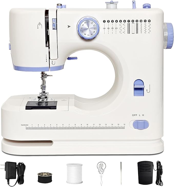 Beginner-Friendly Mini Sewing Machine with 12 Built-in Stitches, Sewing Machine with Foot Pedal, Portable, High-Low Speeds, Perfect for Sewing Enthusiasts