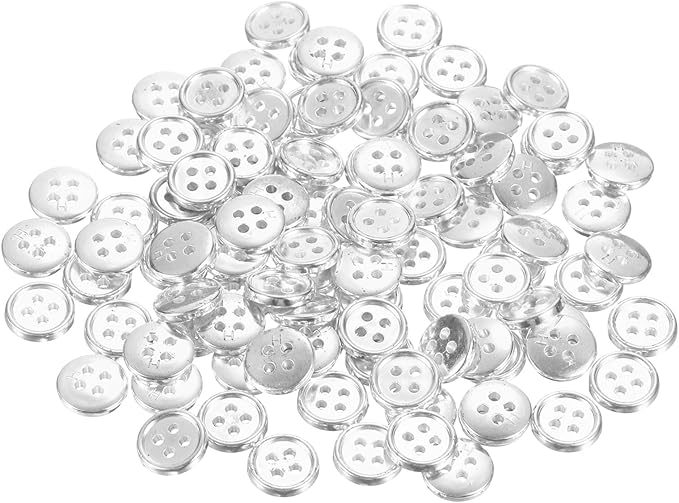 HARFINGTON 100pcs 16L Plastic Sewing Buttons 10mm 3/8" 4-Hole Round Replacement Craft Button for Coats Sewing Clothing and DIY, Silver