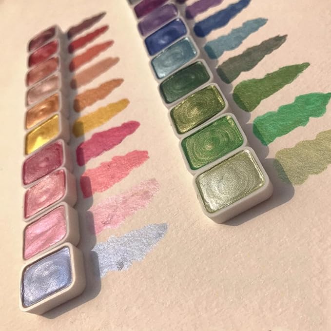 Gbbazu Metallic Watercolor Paints, Upgrade 20 Colors Watercolor Painting Set, Metallic Water Color Paint Set, Glitter Watercolour Solid Paint Box Palette for Adults Kids Beginners Artists (1ML B)