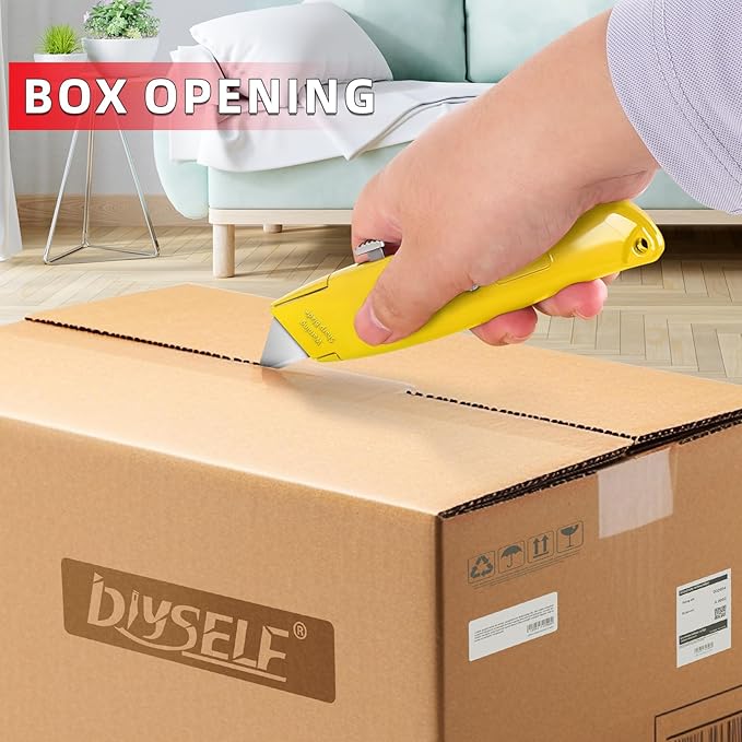 DIYSELF Utility Knife, 20 Pack Heavy Duty Box Cutter Retractable, Box Cutter Knife, Box Opener, Cardboard Cutter, Utility Knives for Garage, Home and Office, PVC Pipe Cutter (Yellow)