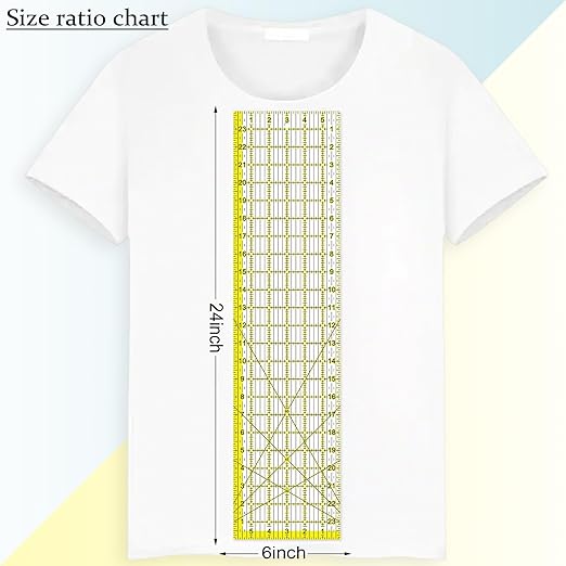 Acrylic Ruler 7 Piece Set, Non Slip Rings 50 Pieces, Quilting Rulers, Size (6"x24"), (2"x24"), (3"x18"), (3"x8"), (1.5"x12"), (1"x12"), (1"x6")