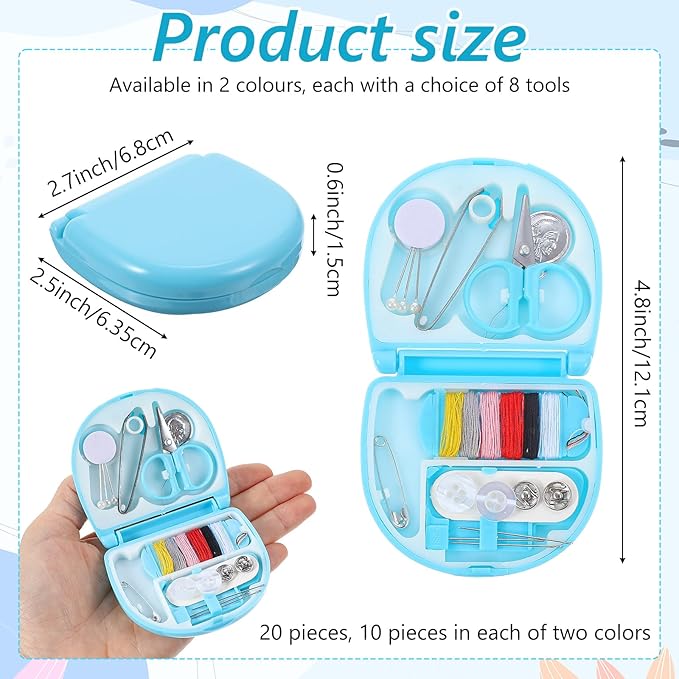 Caeuiciw 20 Pack Mini Travel Sewing Kit, Portable Sewings Tool Kits, Beginner Emergency Sewing Repair Kit with Threads Scissors Hand Sewings Needles, Plastic DIY Sew Supplies (Blue, Green)