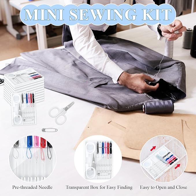Milkary 60 Boxes Mini Sewing Kit, Travel Portable Hand Sewing Kit Bulk, Pre-Thread Needle Tools Holder Box with Threads Scissors Pin Button for Beginner Traveler DIY Repair Home Hotel