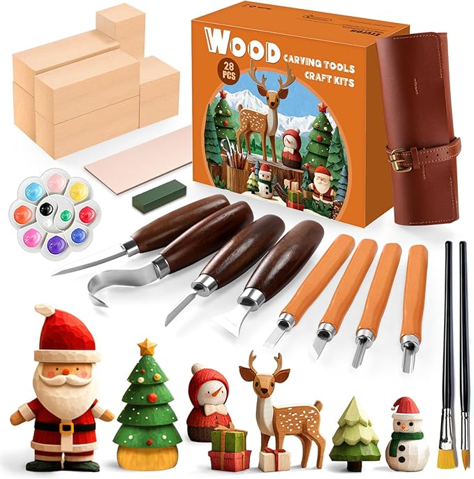Wood Carving Kit - Whittling Kit with Wood Blocks and Paint Set - Carving Tools for Beginners - Hobbies for Women and Men - Arts and Crafts for Adults & Kids - woodworking tools