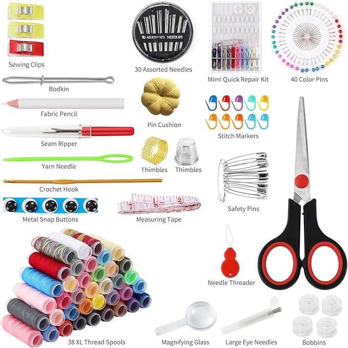 Sewing Kit for Adults, 183PCS Needle and Thread Kit with Basic Sewing Supplies and Accessories for Travel Small Fixes, Emergency Repairs, Hand Sewing, Beginners, Starter
