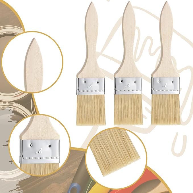 Nuogo 120 Pieces Chip Brushes 2 Inch Bulk Bristle Paint Wooden Stain Brushes for Paint, Glues, Varnish, Art and Crafts Supplies