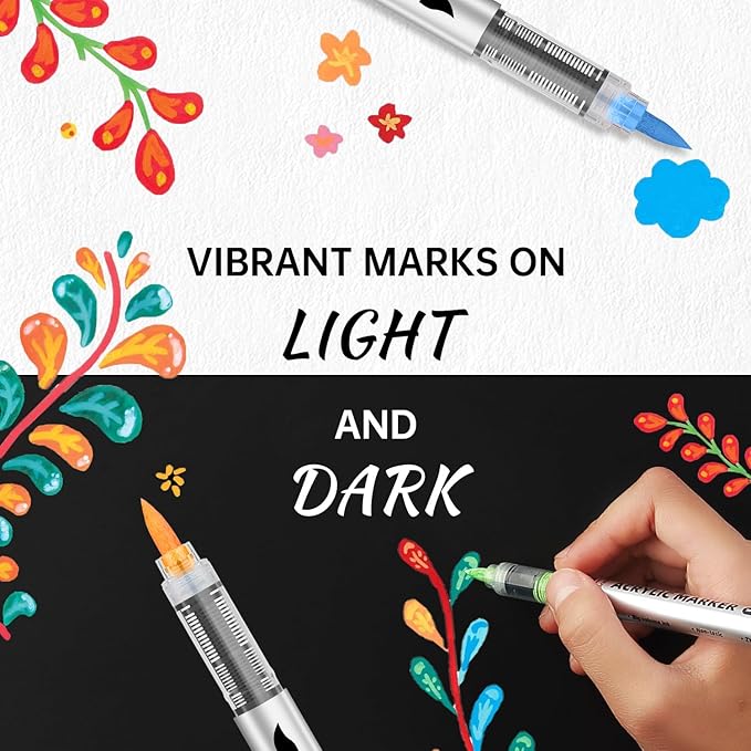 GC QUILL Acrylic Paint Markers – 48 Colors Acrylic Paint Pens with Brush Tip for Wood, Glass, Canvas– Acrylic Markers Set for Adults, Artists GC-AM48
