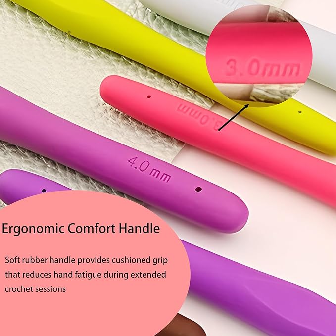 ZCLGOOD 3PCS 5mm/6.5mm/9mm Ergonomic Crochet Hooks Set, Soft Rubber Handle Aluminum Knitting Needles, Professional Yarn Craft Tools for Beginners Adults DIY Projects