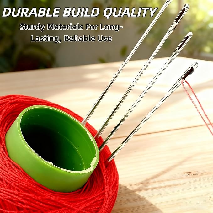 Big Eye Steel Sewing Needles Kit, 2025 New Stainless Steel Needles for Hand Sewing, 34pcs Big Eye Steel Needles Set - Long & Thin Handmade Quilting & Sewing Needles Kit, for Beginners Daily Use