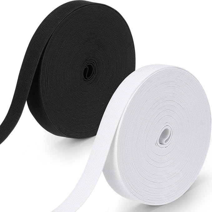EBOOT 2 Pcs Elastic Spool (3/4 Inch X 22 Yard,White,Black)