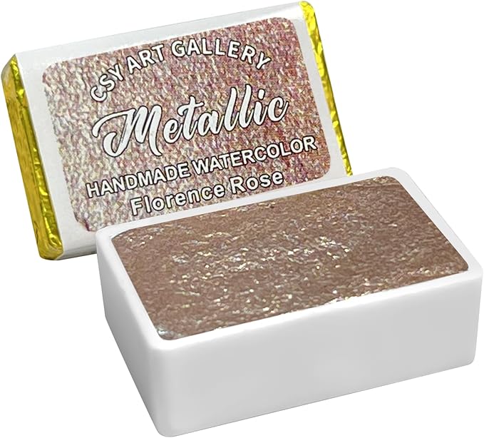 CSY art gallery Handmade Watercolors - Metallic Glitter Paints Florence Rose - Full Pans Premium Pigment Water Color for Artists, Students, Hobbyists, Calligraphers