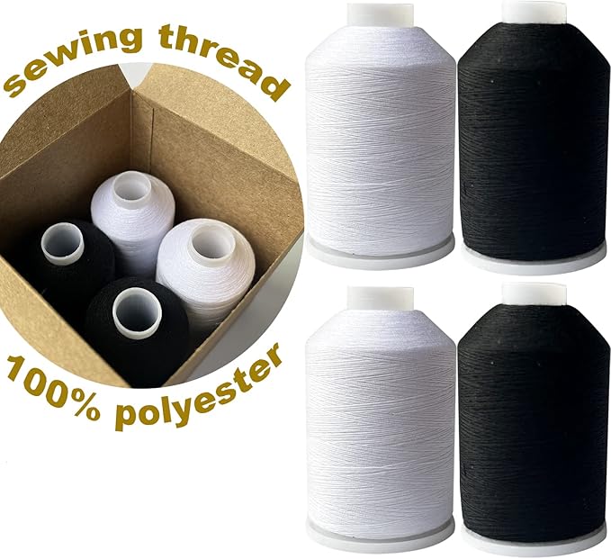 Sewing Thread 4 Colors Set 40s/2 for Sewing Machine，Quilting，Hand Sewing Total 4000yards （2 White&2 Black）