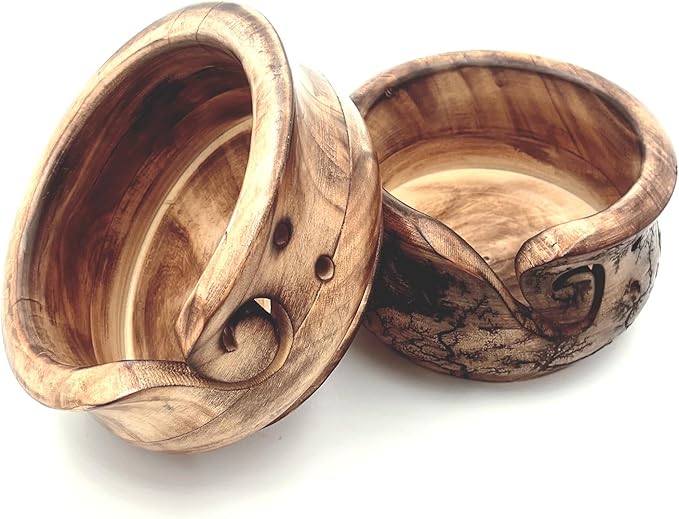 Wooden Yarn Bowl Pack of 2, Multi Design Crochet Kit for Beginners, Yarn Winder Essential for Knitting and Crochet Projects, Durable and Elegant Craft Storage Solution