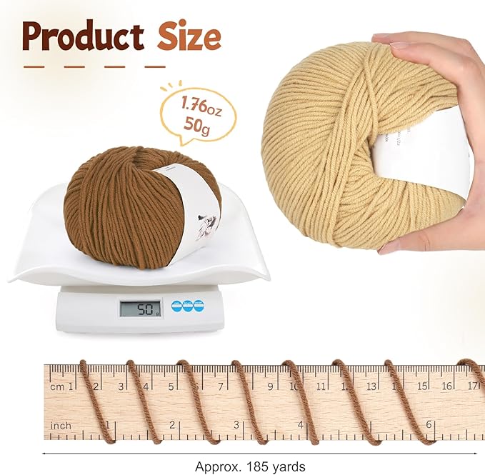 Katech 20 Skeins Cotton Yarn for Crocheting-55% Cotton 45% Acrylic-4 Medium (Worsted)-Super Soft Milk Cotton Yarn-Great Crochet and Knitting Starter Kit for Colorful Craft（Color D）