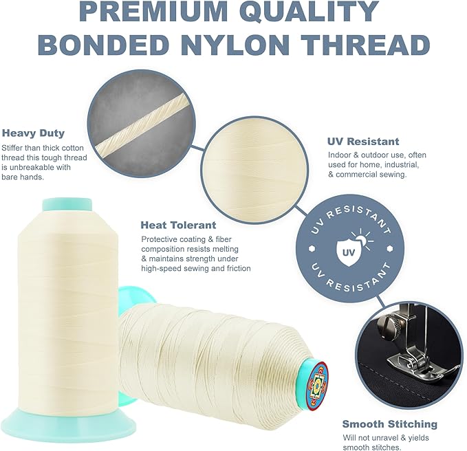 Mandala Crafts Size 277 840D T270 Bonded Nylon Thread - Ivory 800 YDs Tex 270 Heavy Duty Sewing Threads for Leather, Jeans, Weaving, Outdoor Marine Upholstery