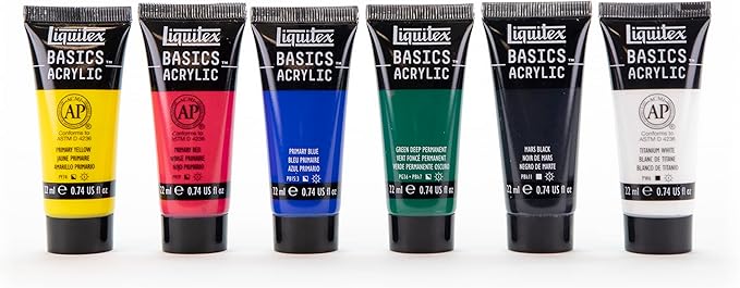 Liquitex BASICS Acrylic Paint Set, 6 x 22ml (0.74-oz) Tube Paint Set, Primary