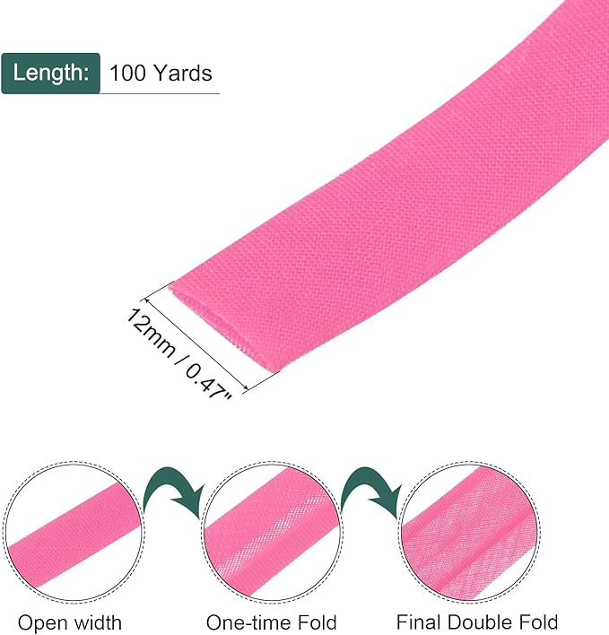 MECCANIXITY 1/2 Inch Double Fold Bias Tape Polyester Continuous Bulk Bias Tape for Sewing, Seaming Quilting Hemming Binding Crafts (Rose Red 100 Yards)
