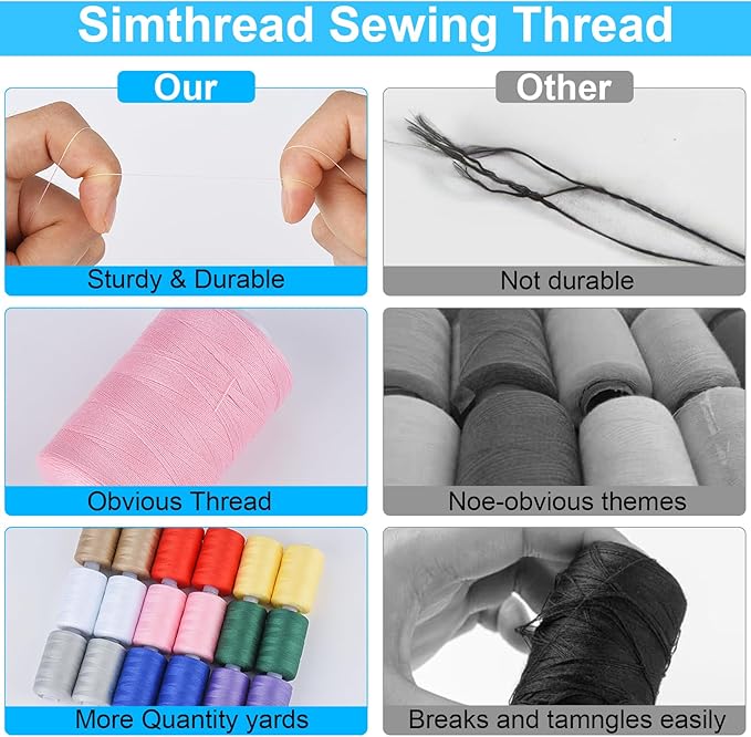 Simthread All Purpose Polyester Thread, 4 Spools 1000 Yards Each for Sewing Machine, Hand Stitching, Quilting, Serger - Beginner Supplies (Gray)