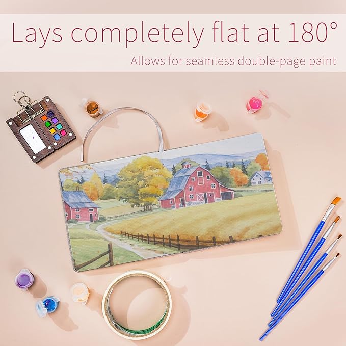 Vienrose Watercolor Sketchbook, 5.5"x5.5" Watercolor Journal with 24 Sheets 140 LB (300 GSM) Cotton Watercolor Paper, Brown Linen Cover Water Coloring Sketch Book As Travel Notebook On The Go